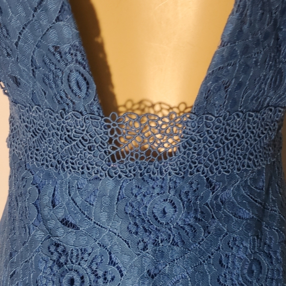 FOXIEDOX Blue Lace Open Back Mini Dress Size S - Picture 8 of 13